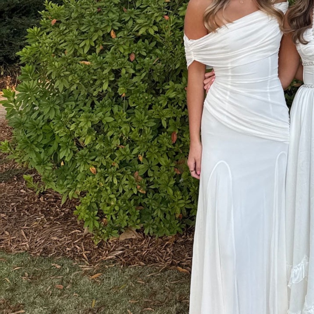 One-Shoulder White Draped Maxi Dress for Women